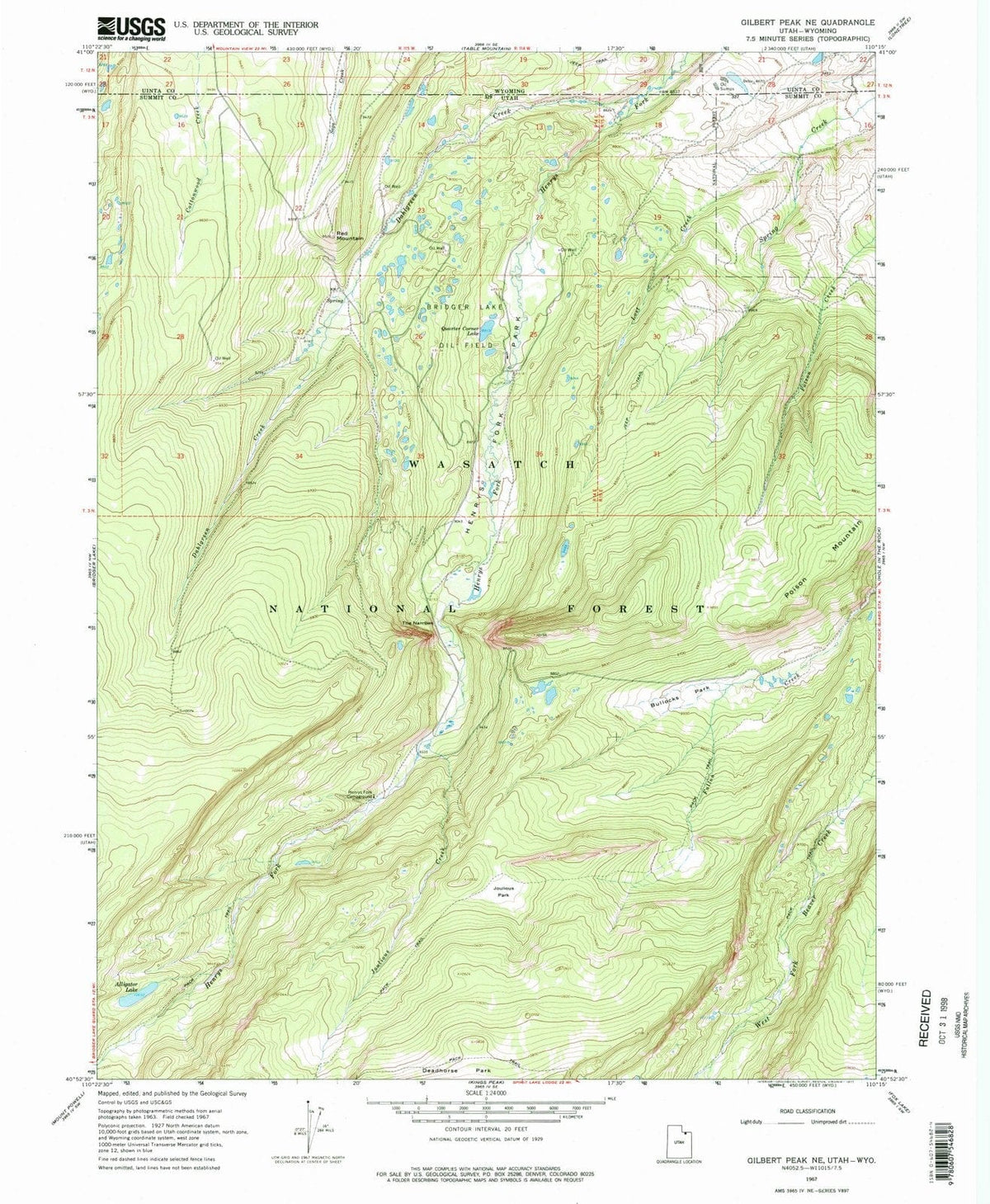 1967 Gilbert Peak, UT - Utah - USGS Topographic Map