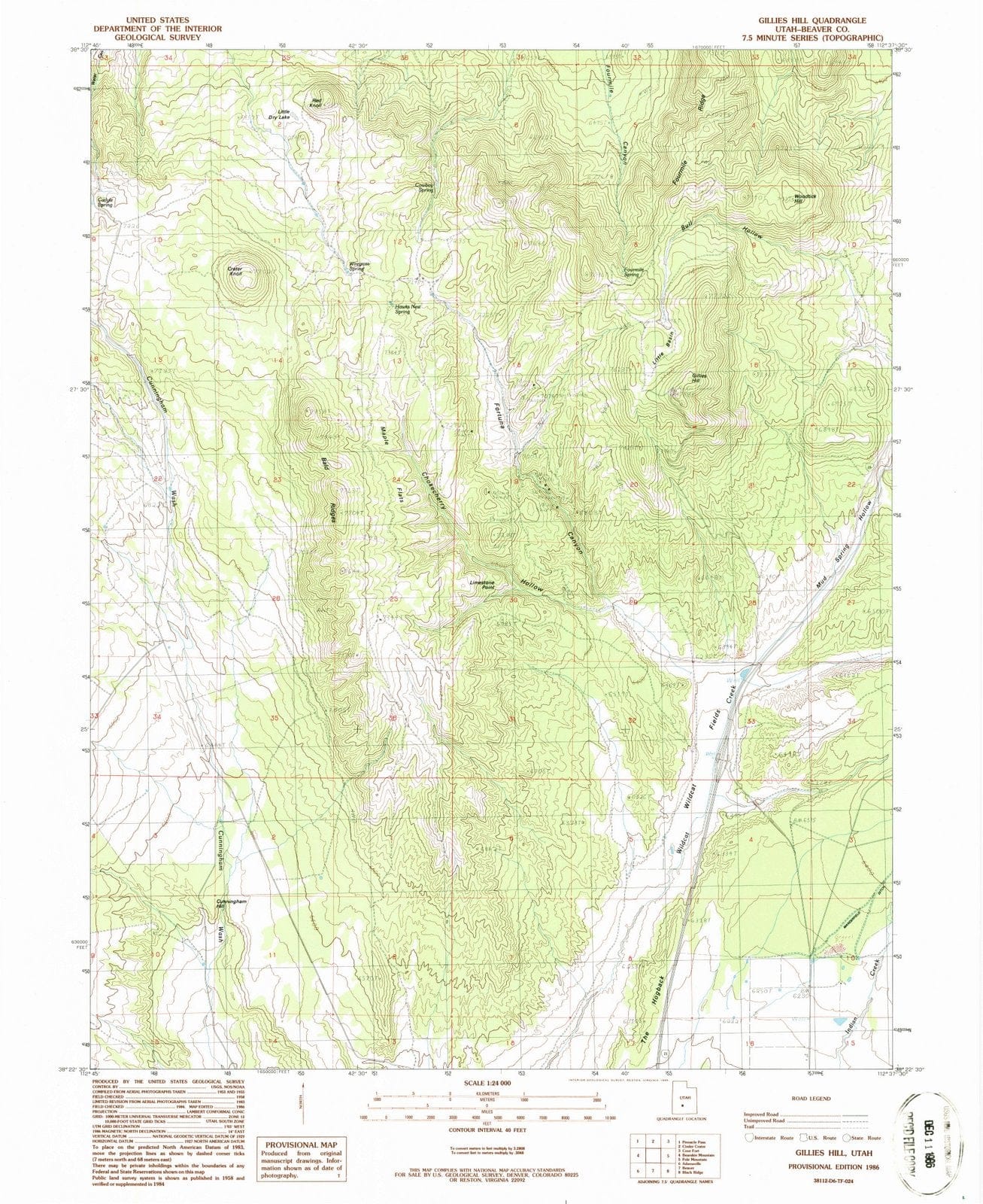 1986 Gillies Hill, UT - Utah - USGS Topographic Map