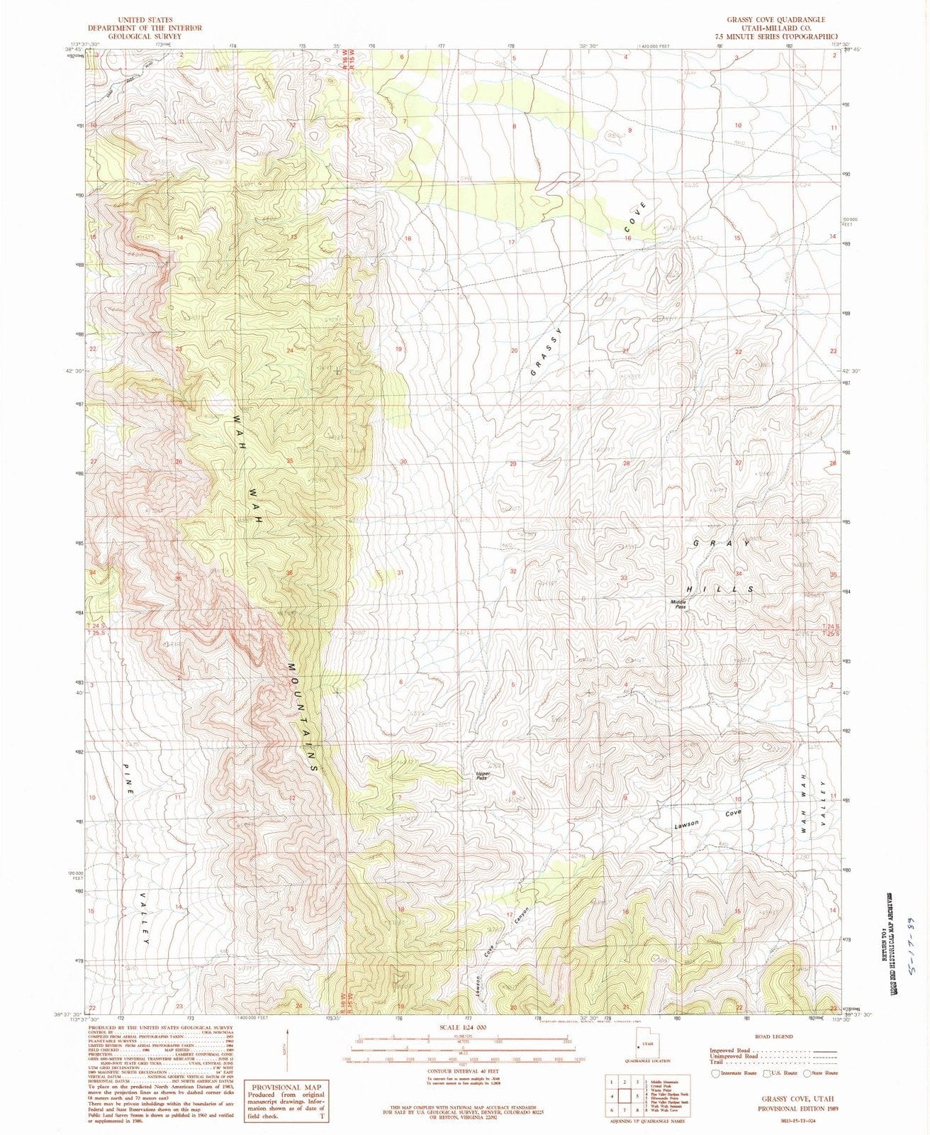 1989 Grassy Cove, UT - Utah - USGS Topographic Map