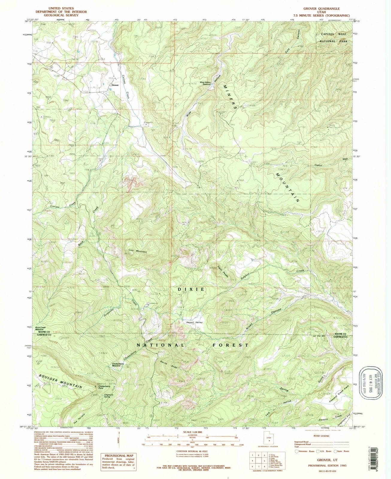 1985 Grover, UT - Utah - USGS Topographic Map