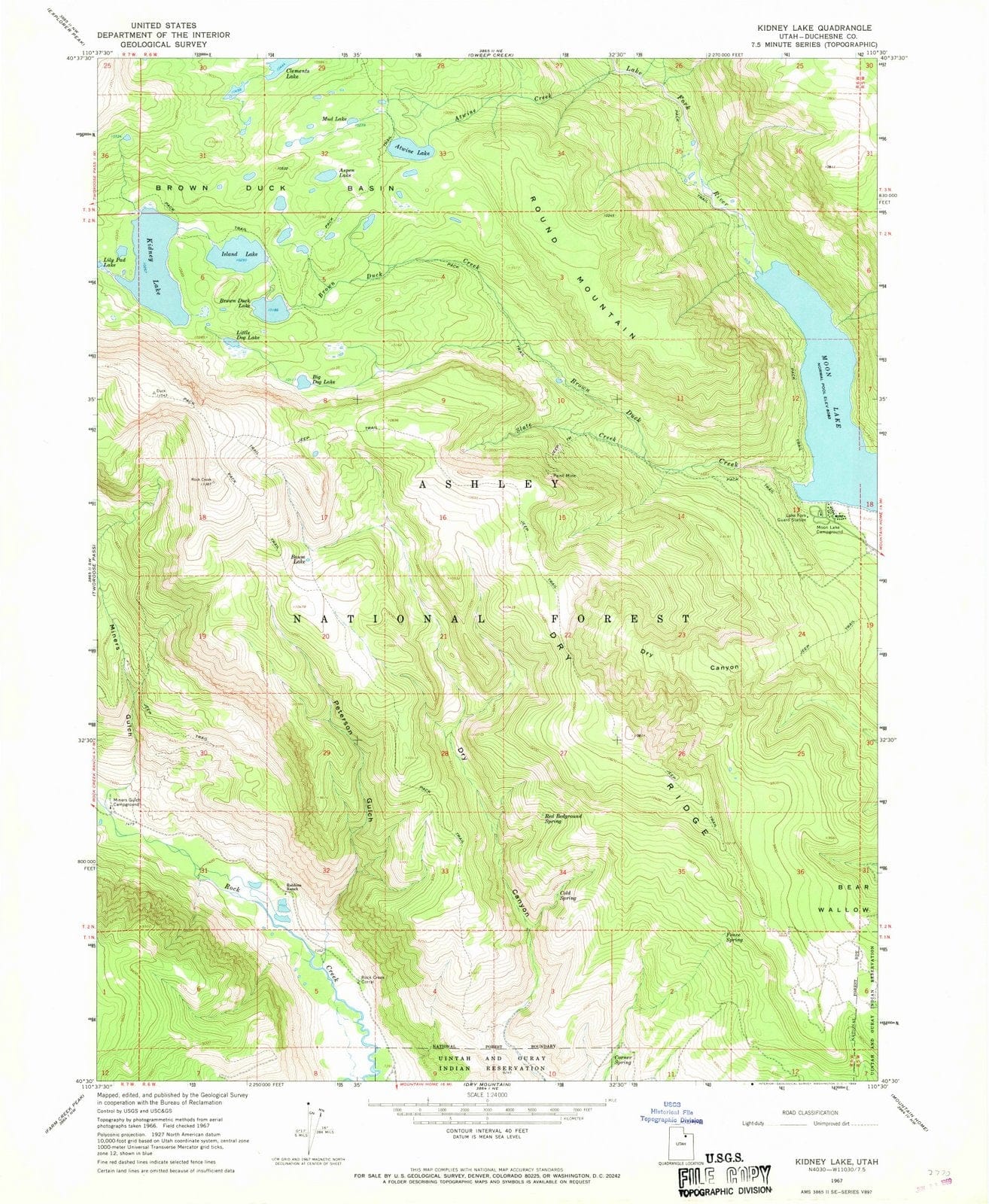 1967 Kidney Lake, UT - Utah - USGS Topographic Map