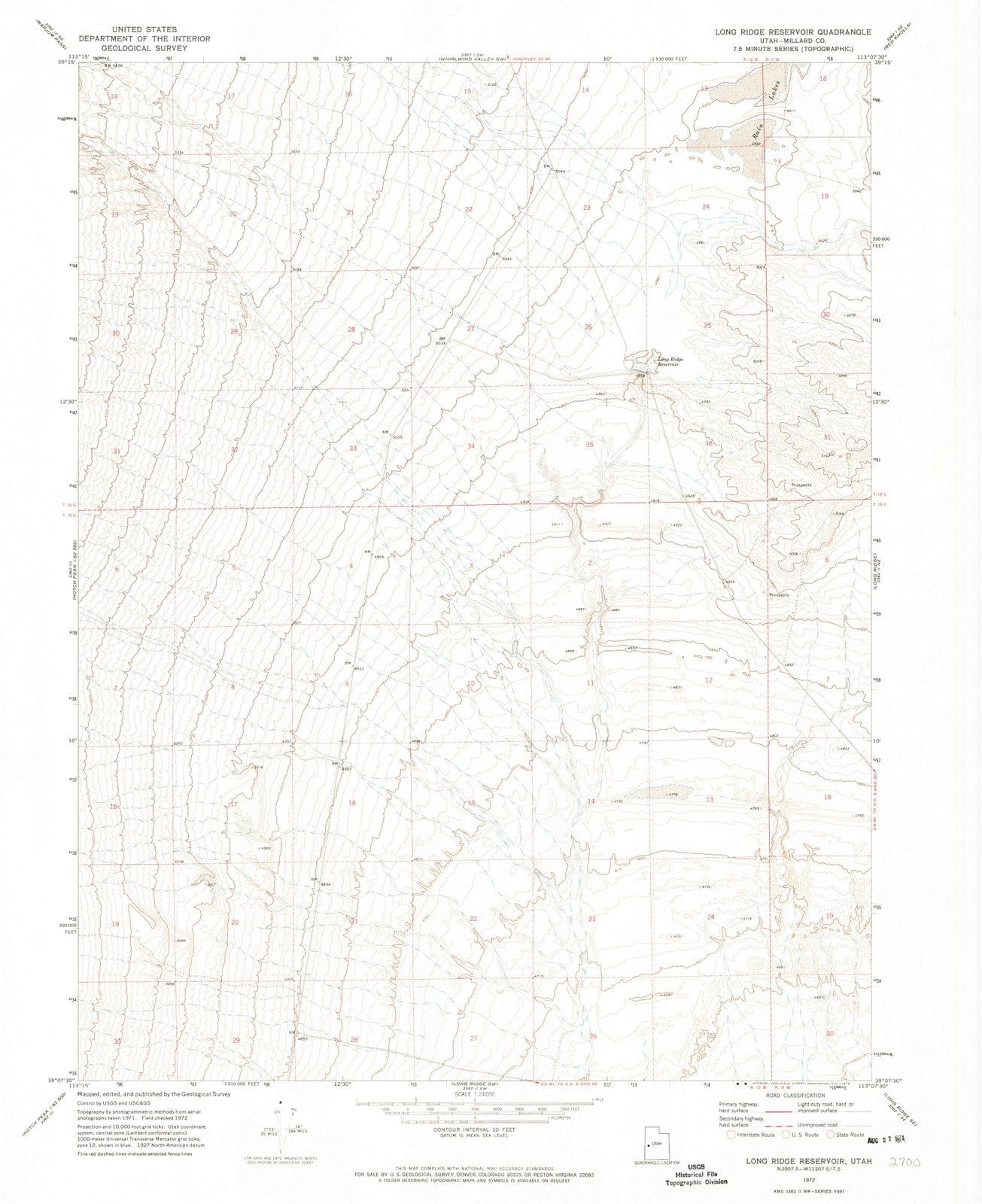 1972 Long Ridge Reservoir, UT - Utah - USGS Topographic Map