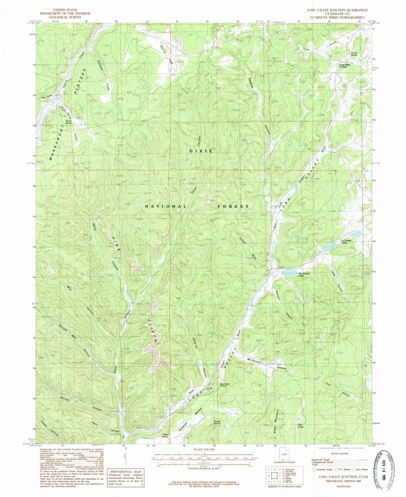 1985 Long Valley Junction, UT - Utah - USGS Topographic Map