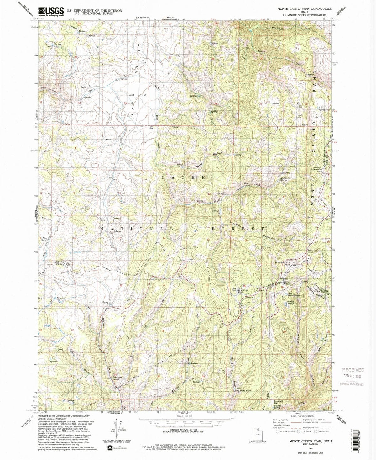 1991 Monte Cristo Peak, UT - Utah - USGS Topographic Map