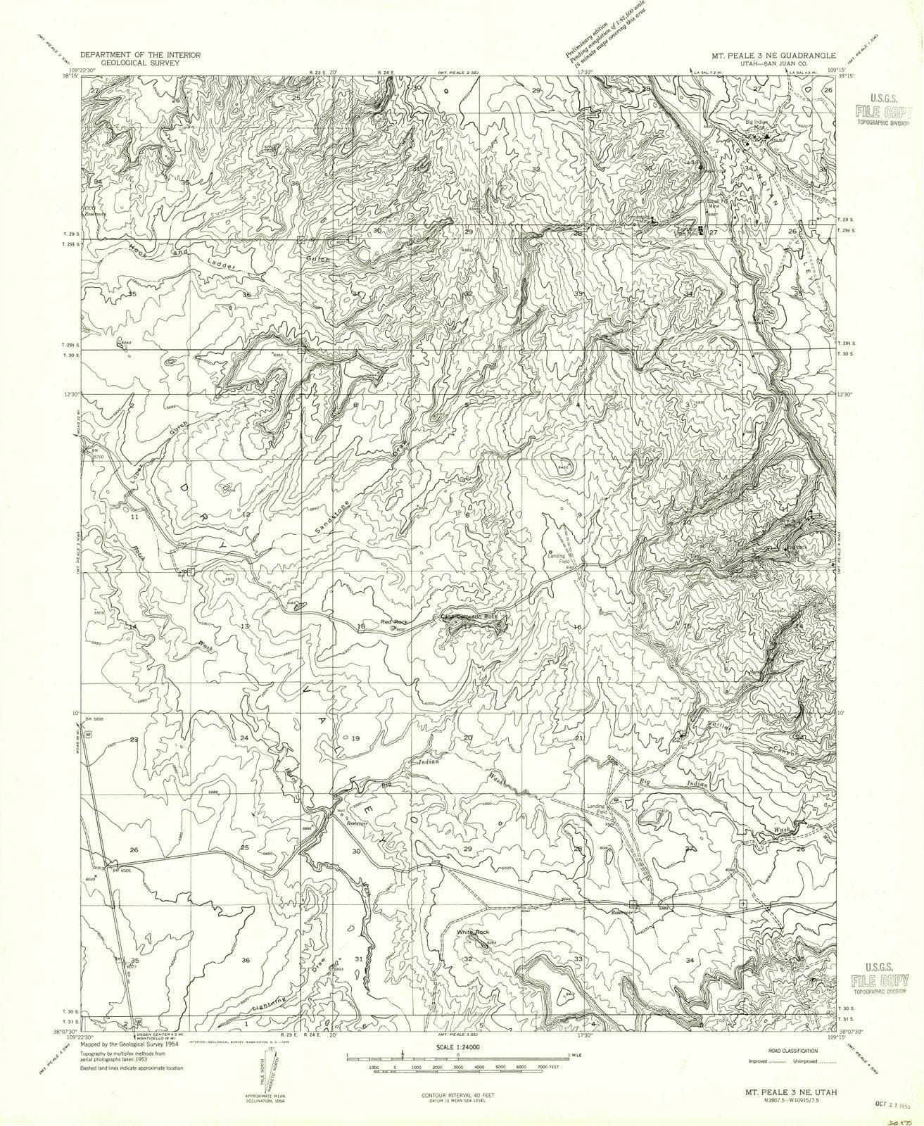 1954 Mt Peale 3, UT - Utah - USGS Topographic Map