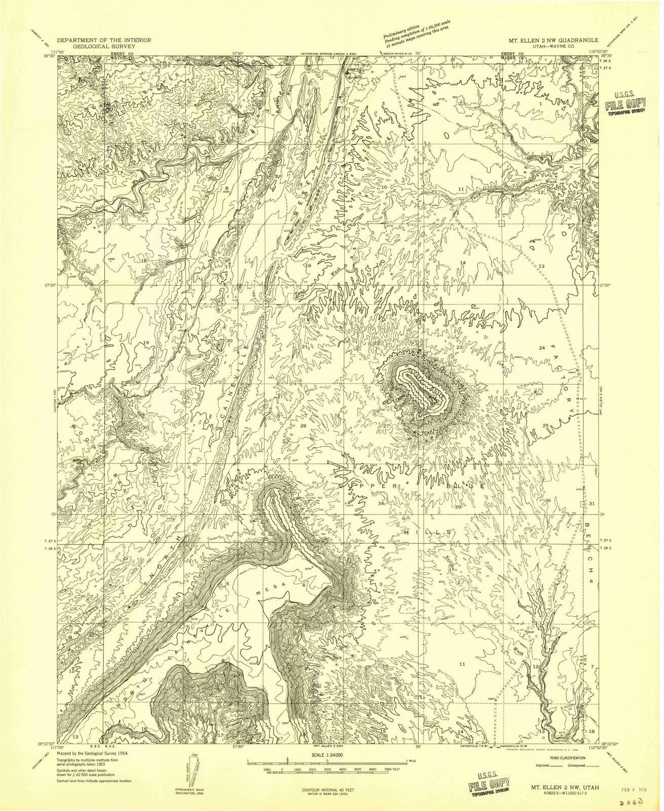 1954 Mt. Ellen 2, UT - Utah - USGS Topographic Map v2