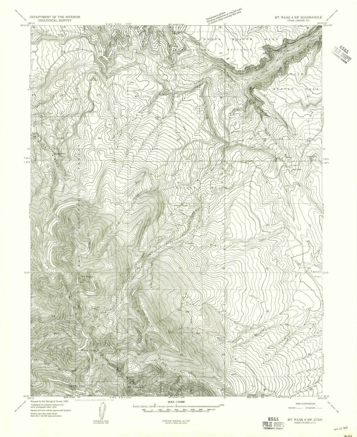 1954 Mt. Waas 4, UT - Utah - USGS Topographic Map v2