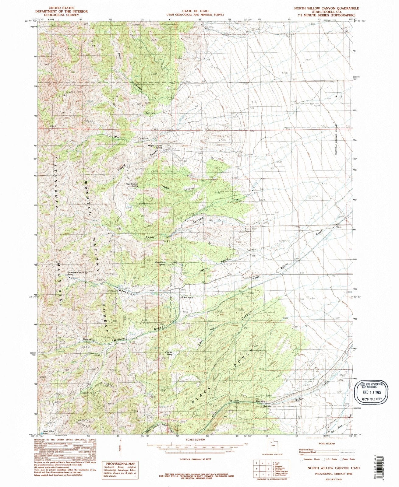 1985 North Willow Canyon, UT - Utah - USGS Topographic Map