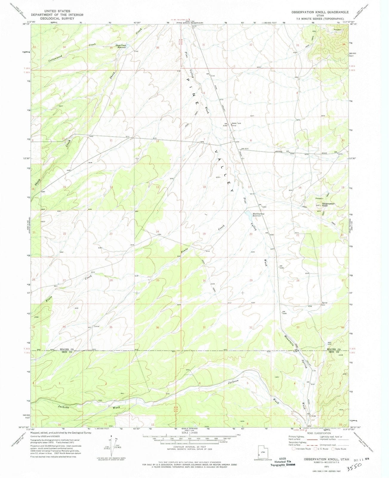1971 Observation Knoll, UT - Utah - USGS Topographic Map