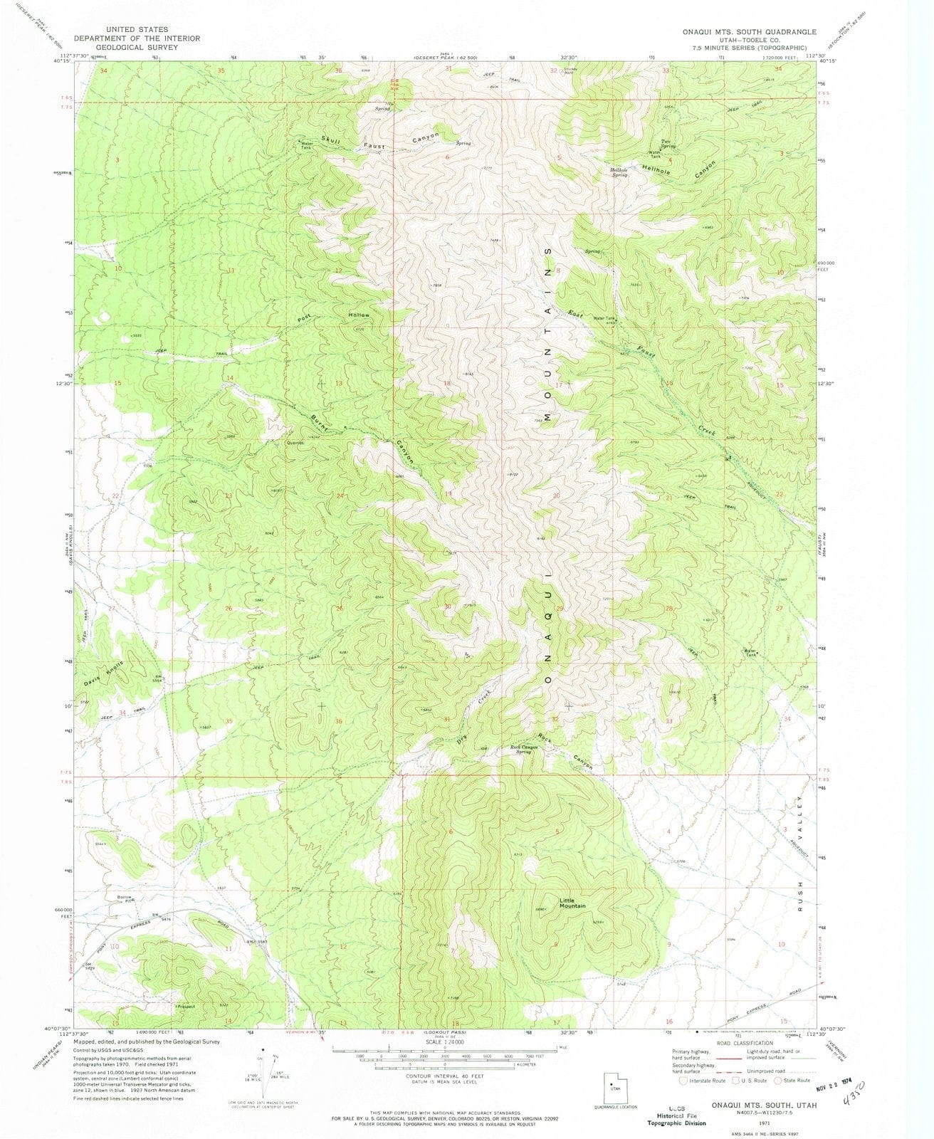 1971 Onaqui Mountains, UT - Utah - USGS Topographic Map