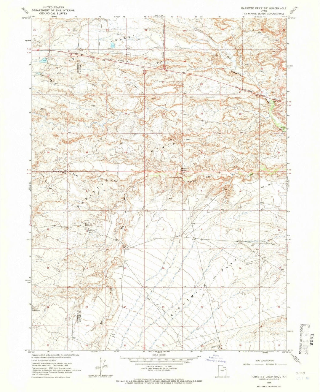 1964 Parietteraw, UT - Utah - USGS Topographic Map