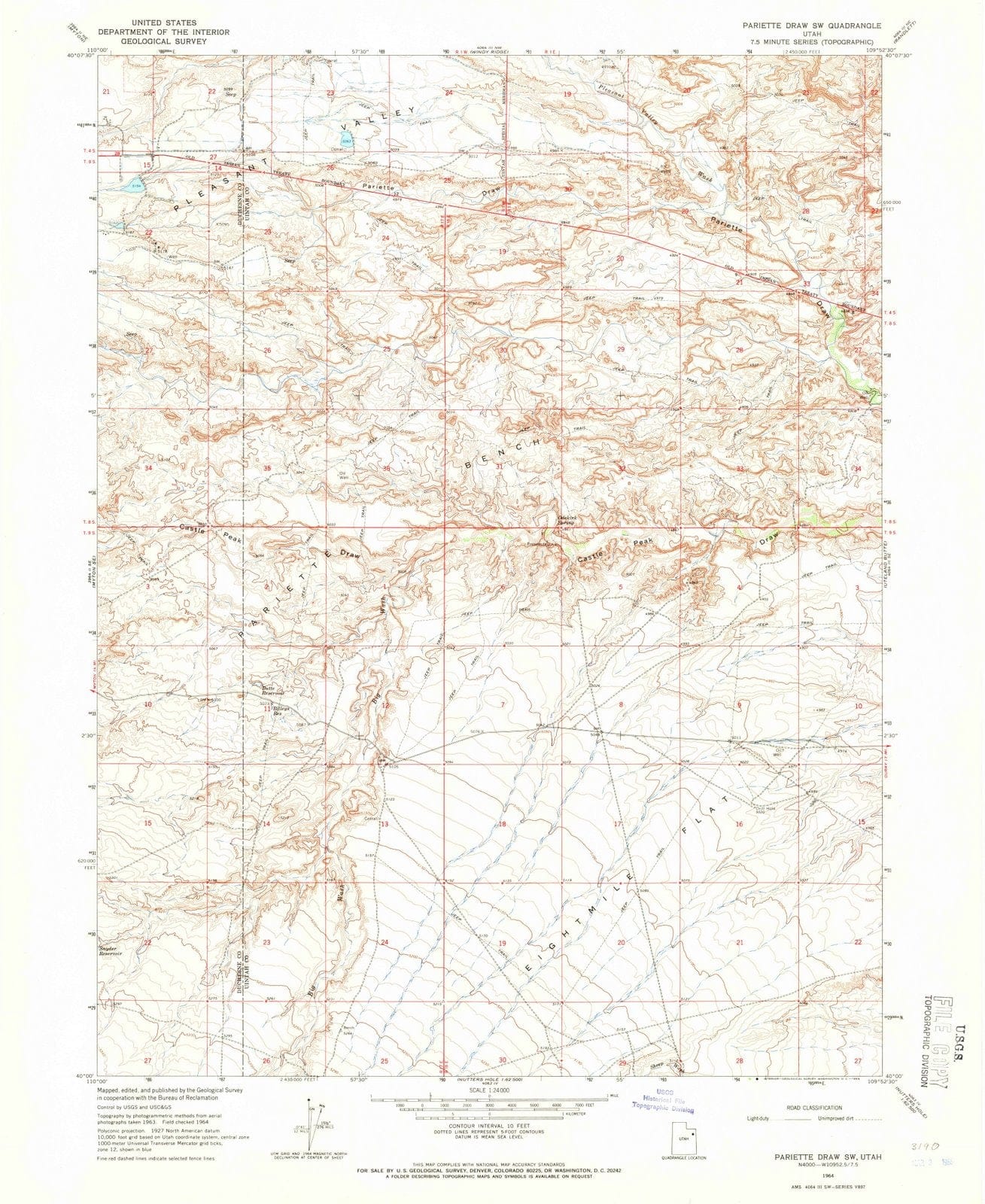 1964 Parietteraw, UT - Utah - USGS Topographic Map