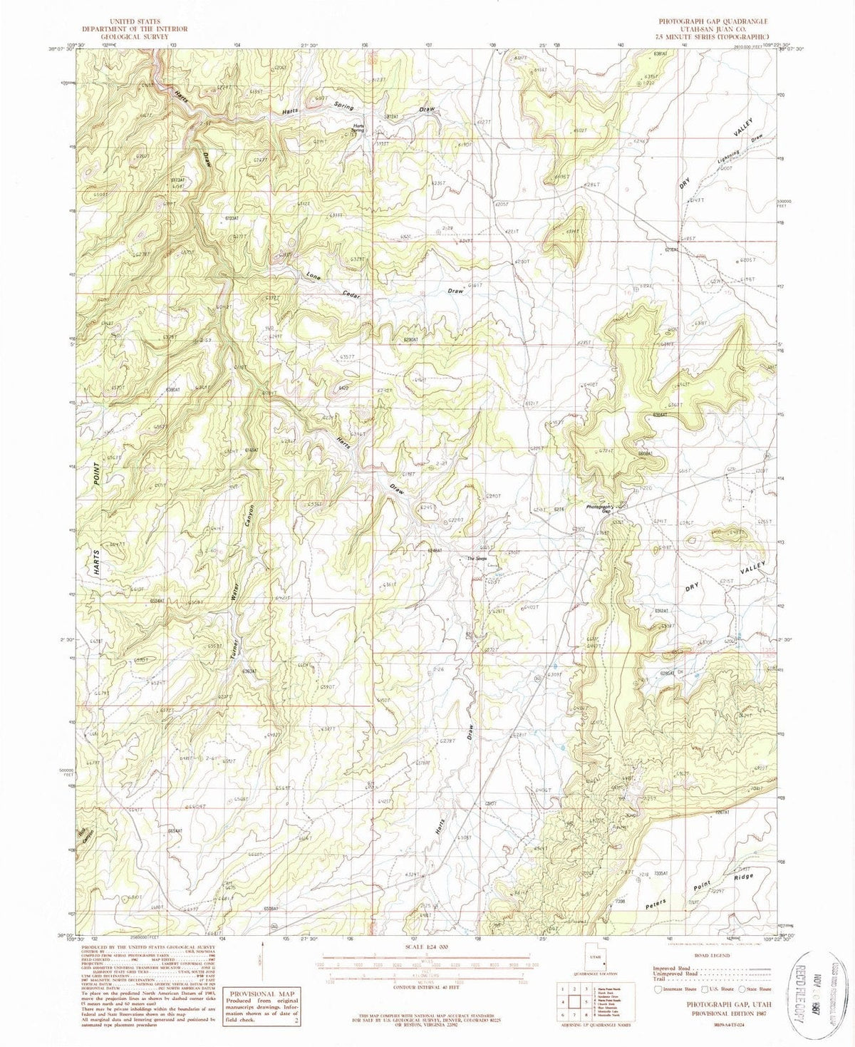 1987 Photograph Gap, UT - Utah - USGS Topographic Map