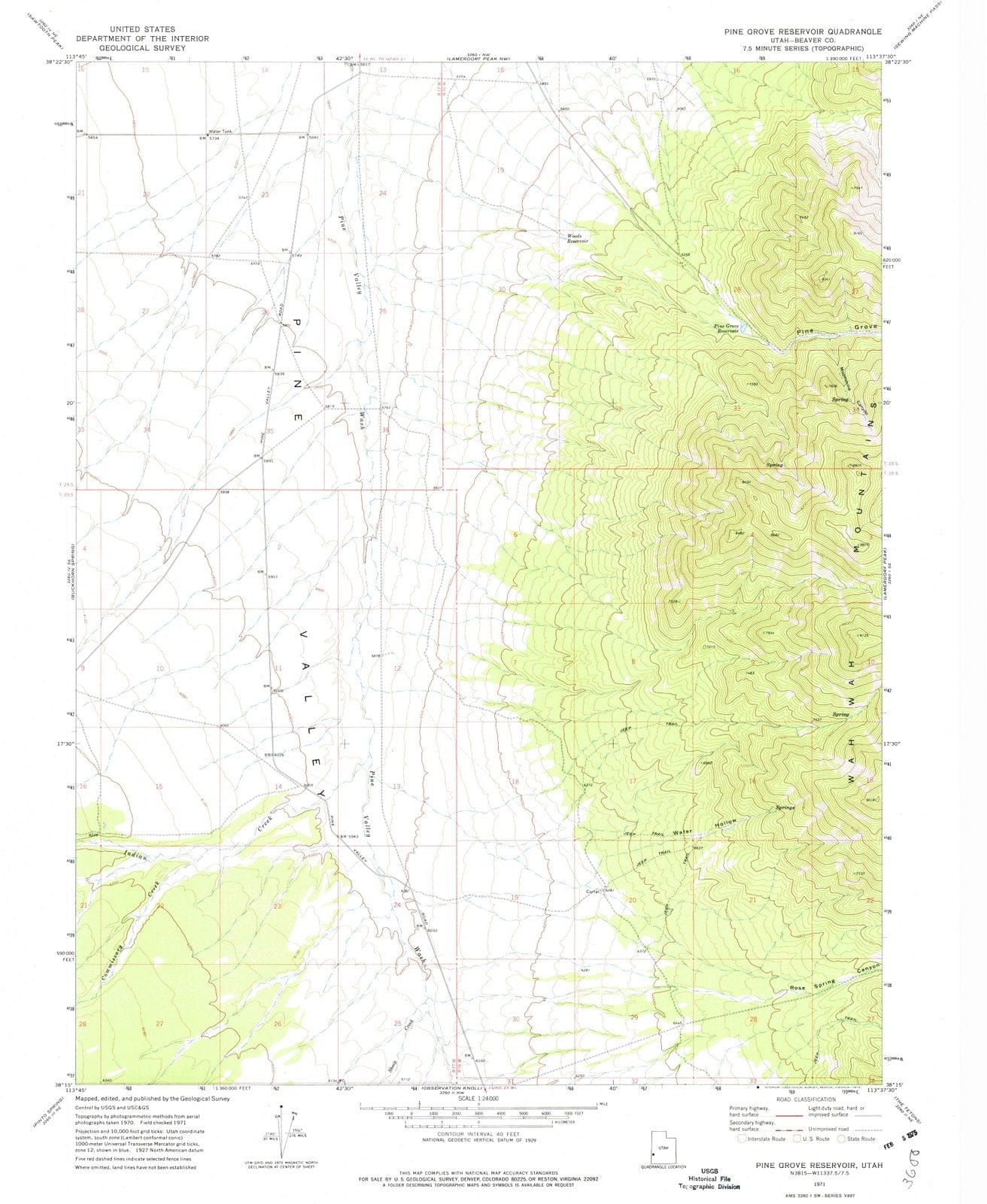 1971 Pine Grove Reservoir, UT - Utah - USGS Topographic Map