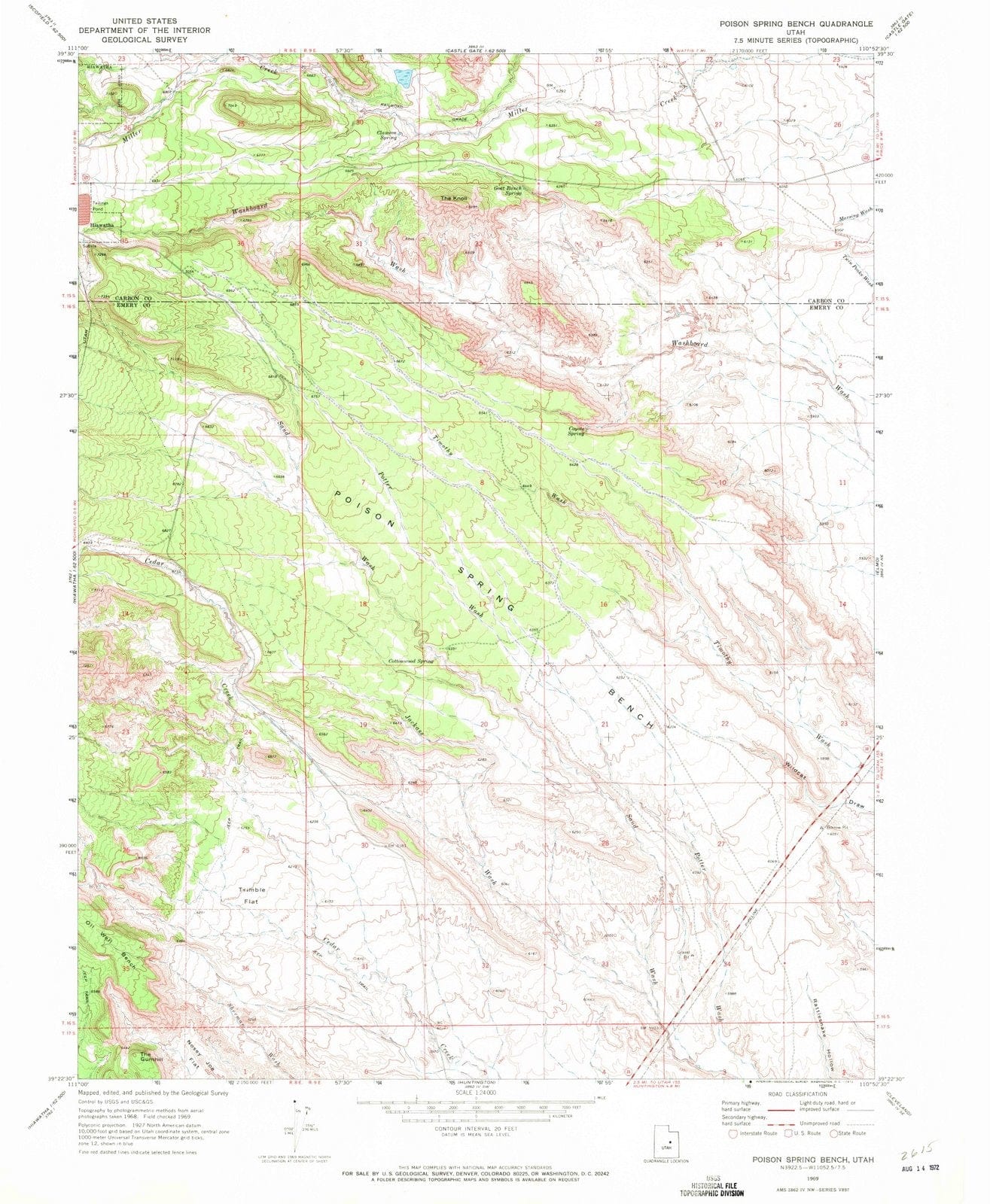 1969 Poison Spring Bench, UT - Utah - USGS Topographic Map
