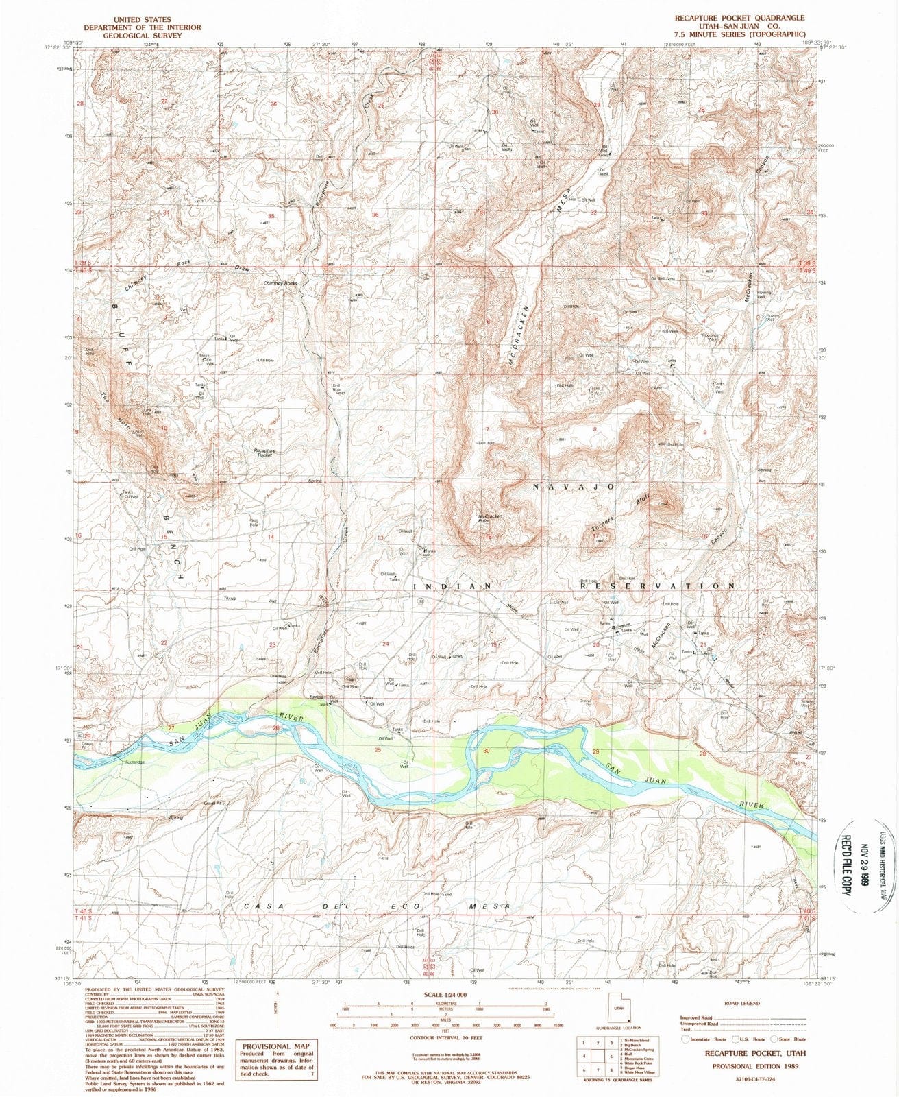 1989 Recapture Pocket, UT - Utah - USGS Topographic Map