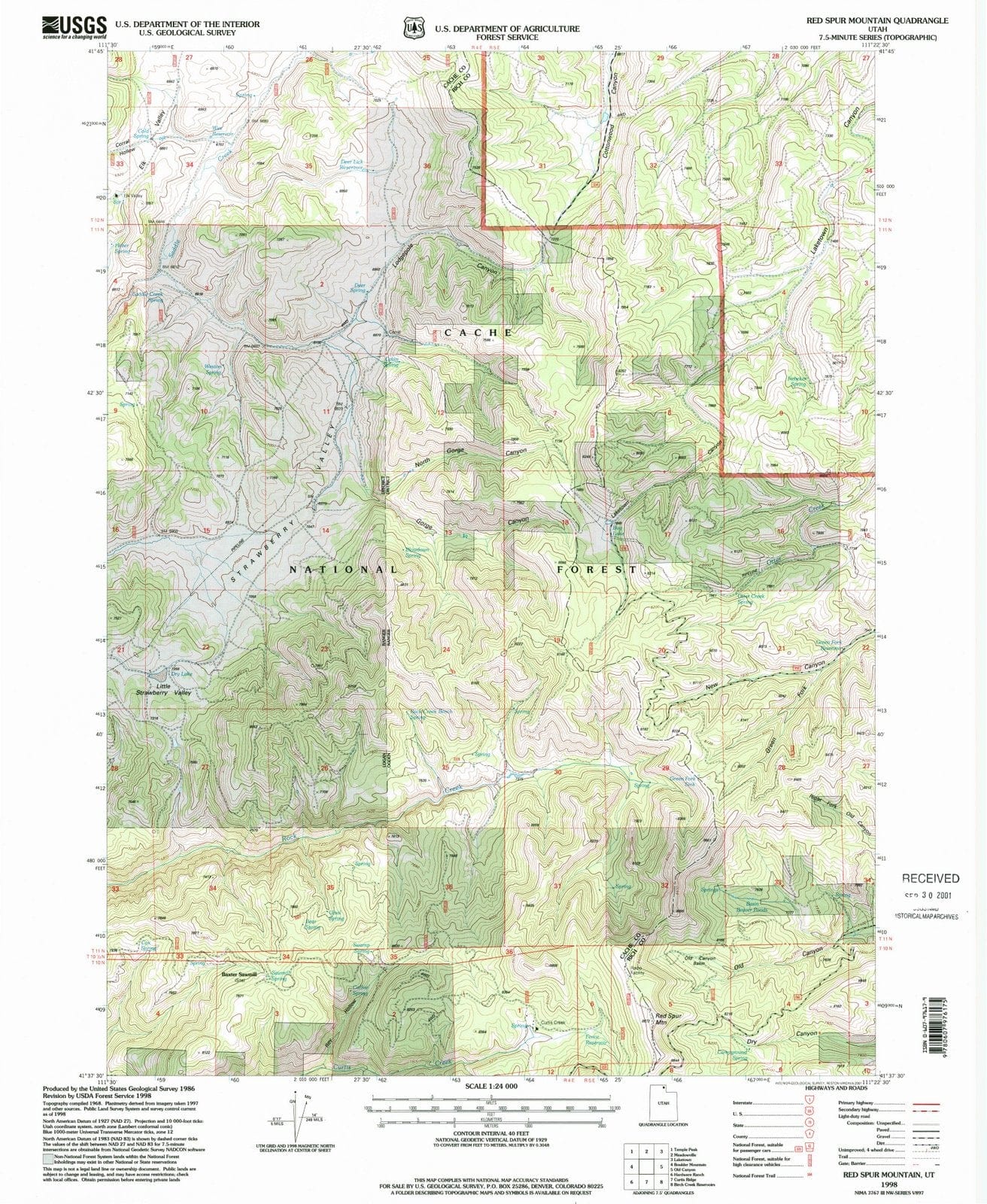 1998 Red Spur Mountain, UT - Utah - USGS Topographic Map