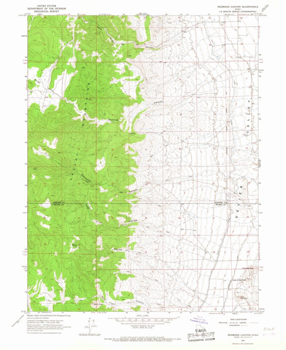 1966 Redmond Canyon, UT - Utah - USGS Topographic Map