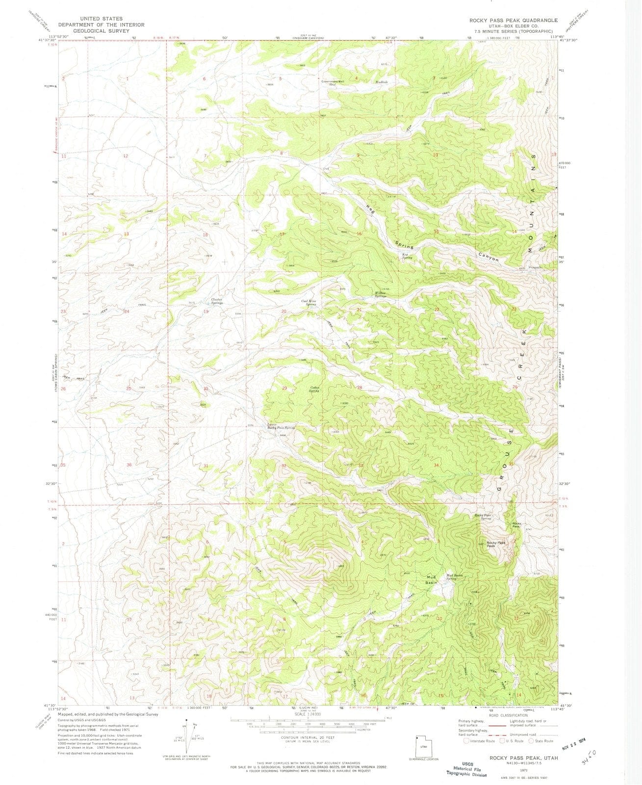 1971 Rocky Pass Peak, UT - Utah - USGS Topographic Map