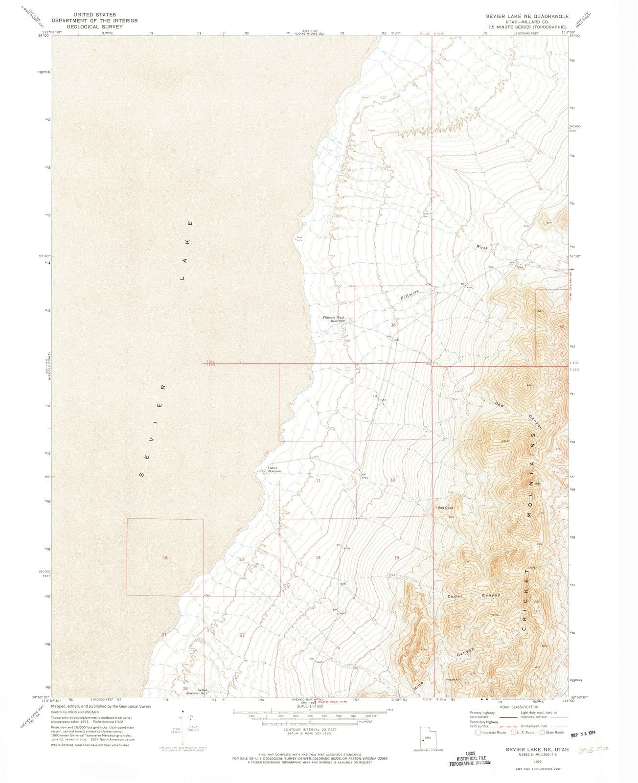 1972 Sevier Lake, UT - Utah - USGS Topographic Map