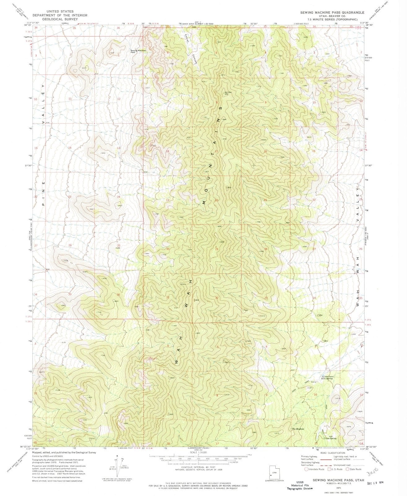 1971 Sewing Machine Pass, UT - Utah - USGS Topographic Map