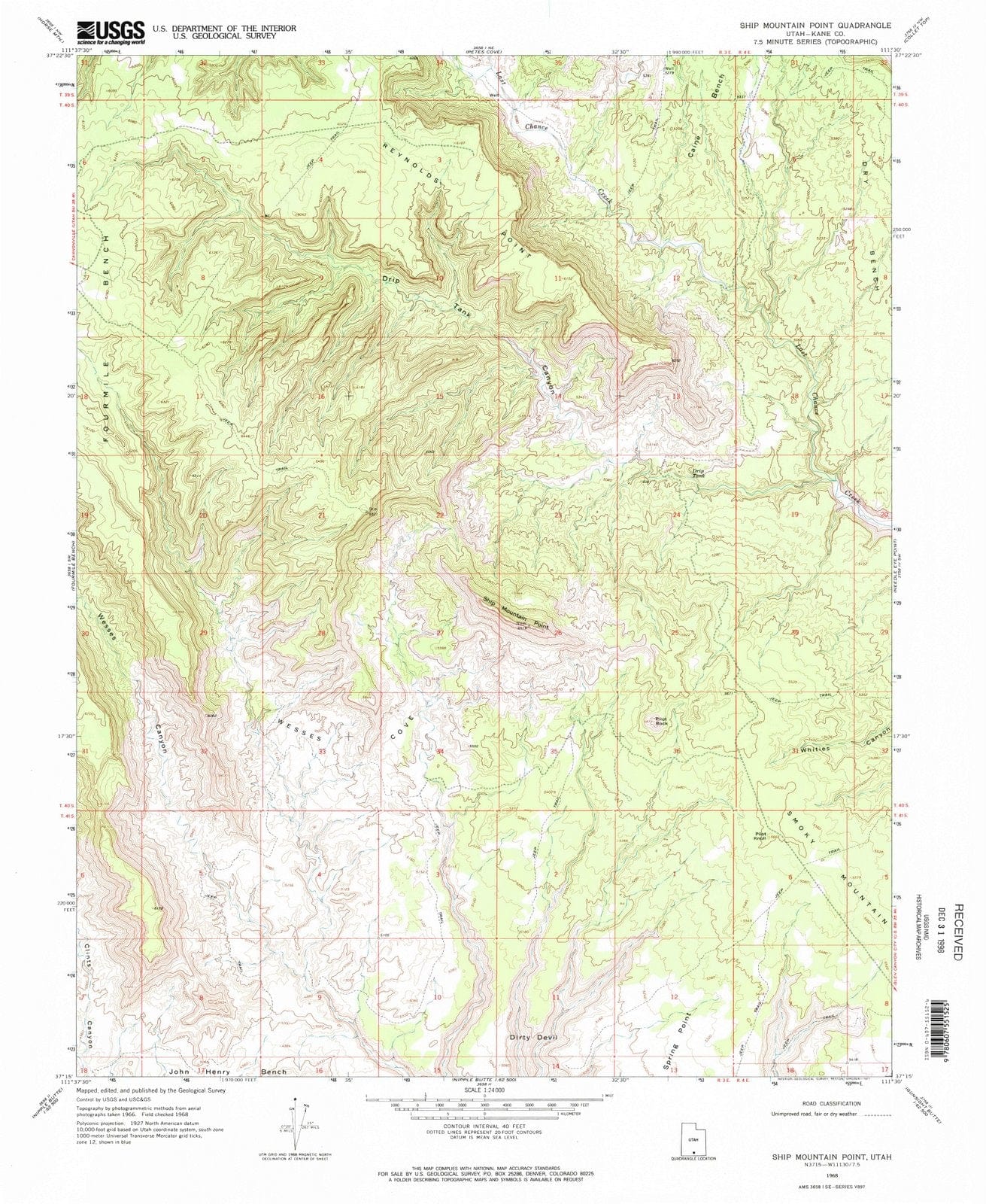 1968 Ship Mountain Point, UT - Utah - USGS Topographic Map