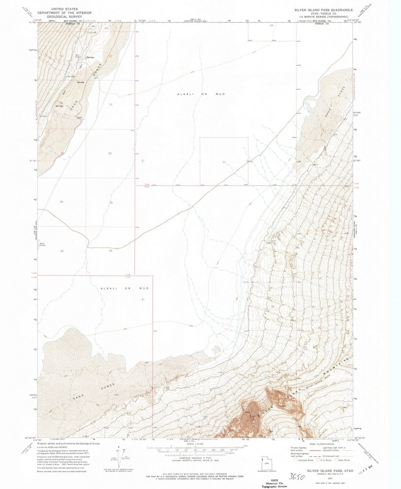 1971 Silver Island Pass, UT - Utah - USGS Topographic Map