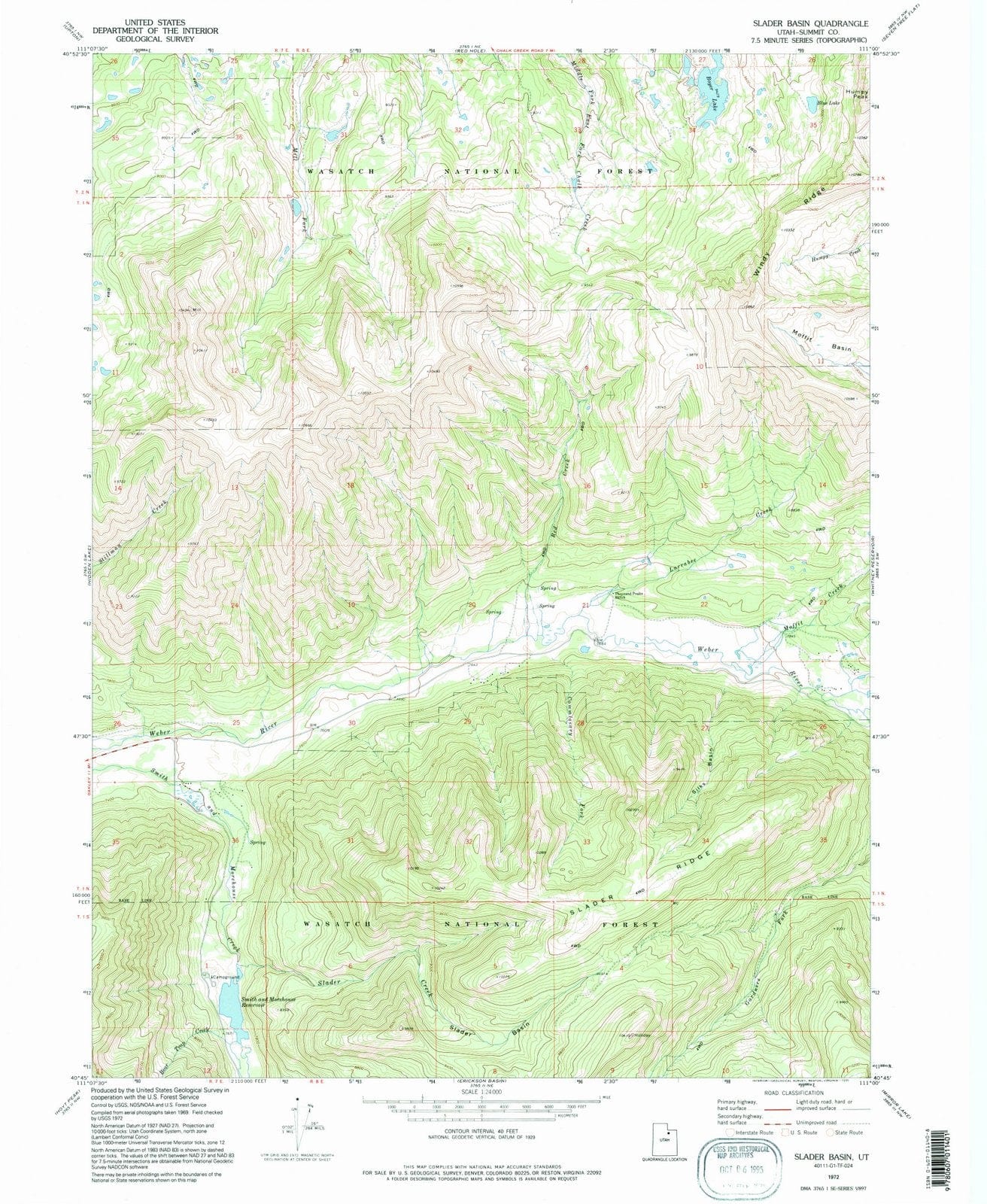1972 Slader Basin, UT - Utah - USGS Topographic Map