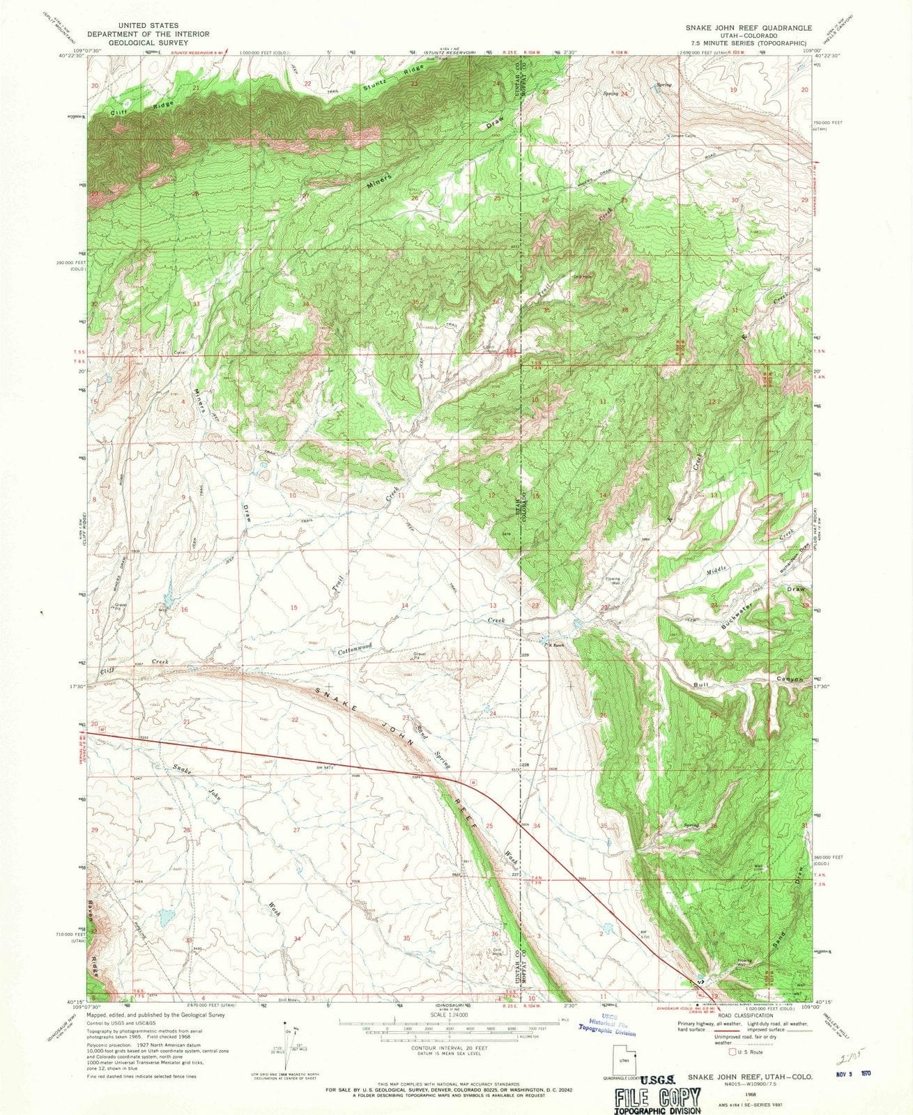 1968 Snake John Reef, UT - Utah - USGS Topographic Map