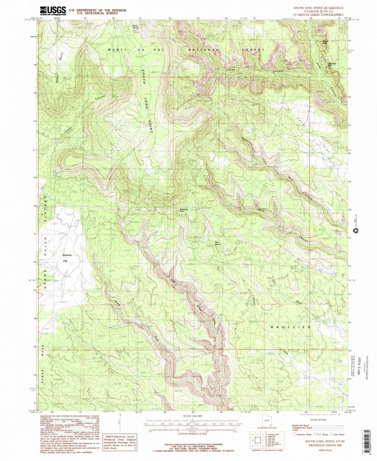 1985 South Long Point, UT - Utah - USGS Topographic Map
