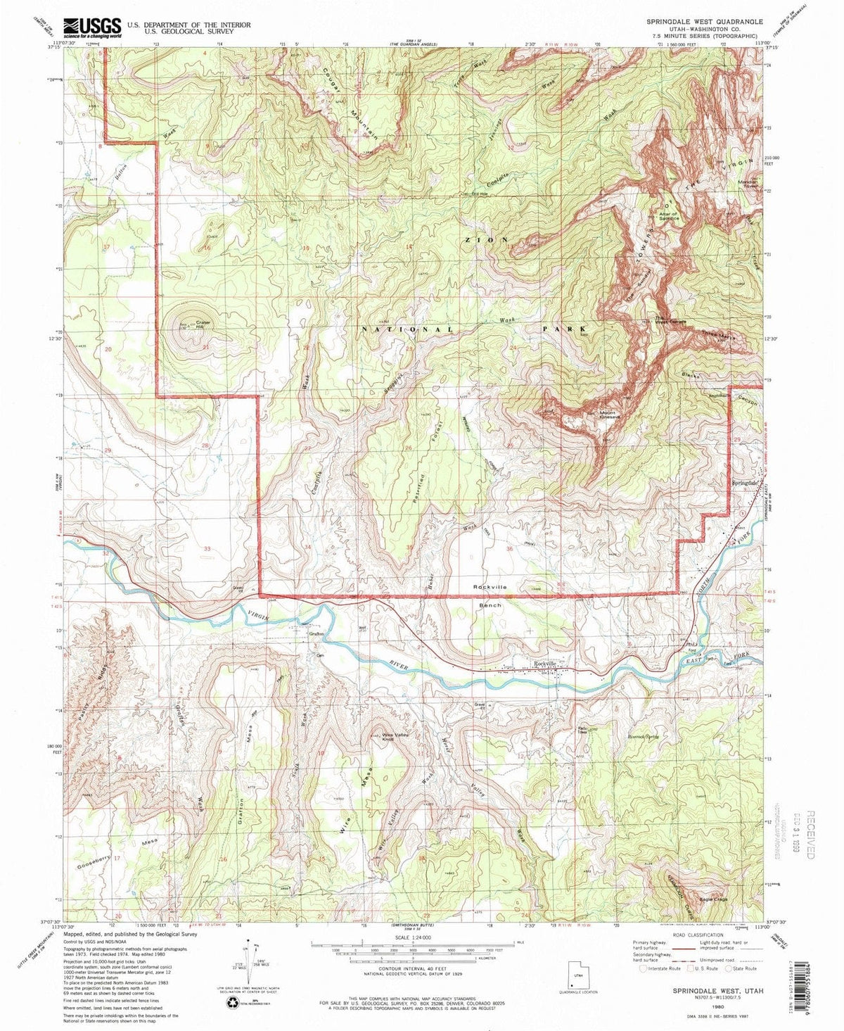 1980 Springdale West, UT - Utah - USGS Topographic Map