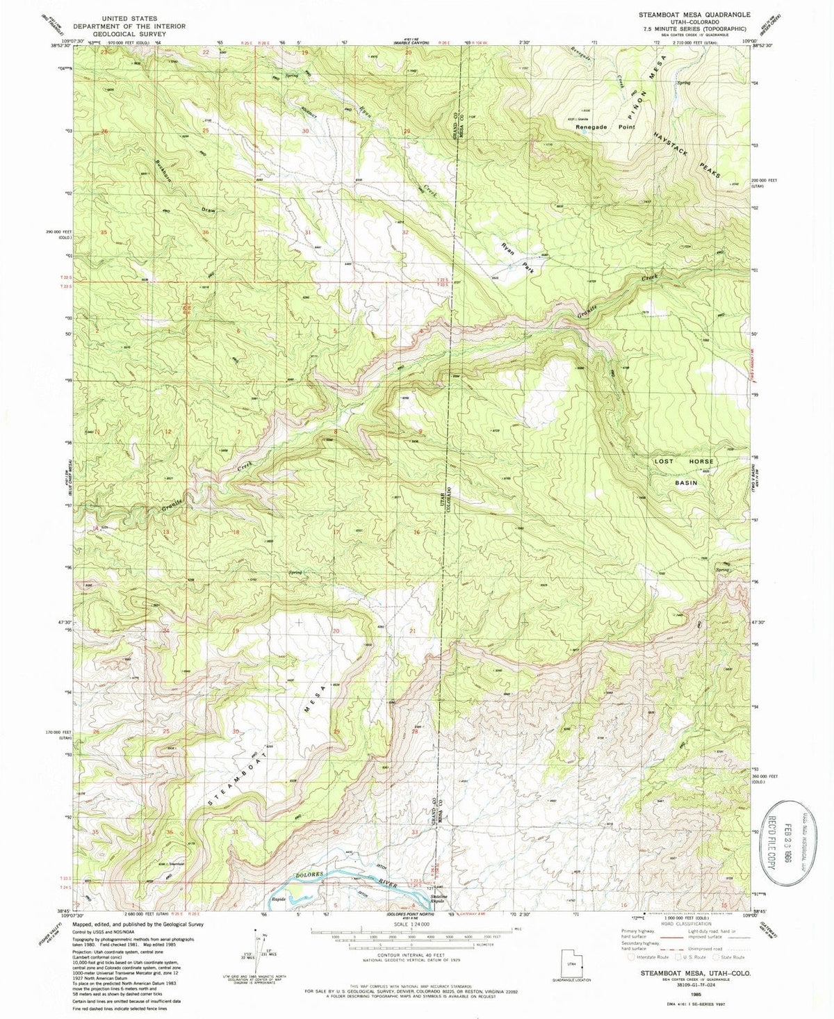 1985 Steamboat Mesa, UT - Utah - USGS Topographic Map