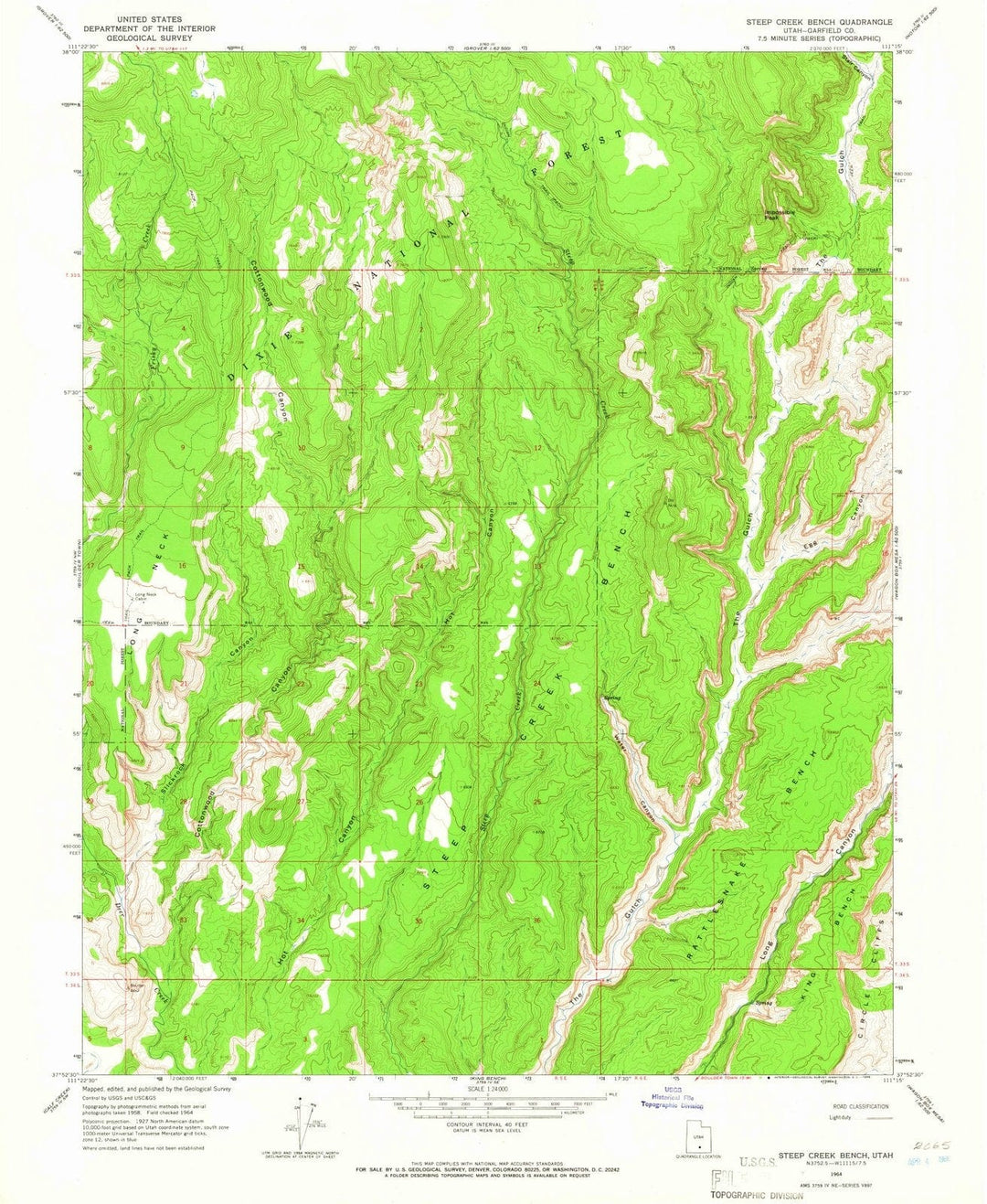 1964 Steep Creek Bench, UT - Utah - USGS Topographic Map