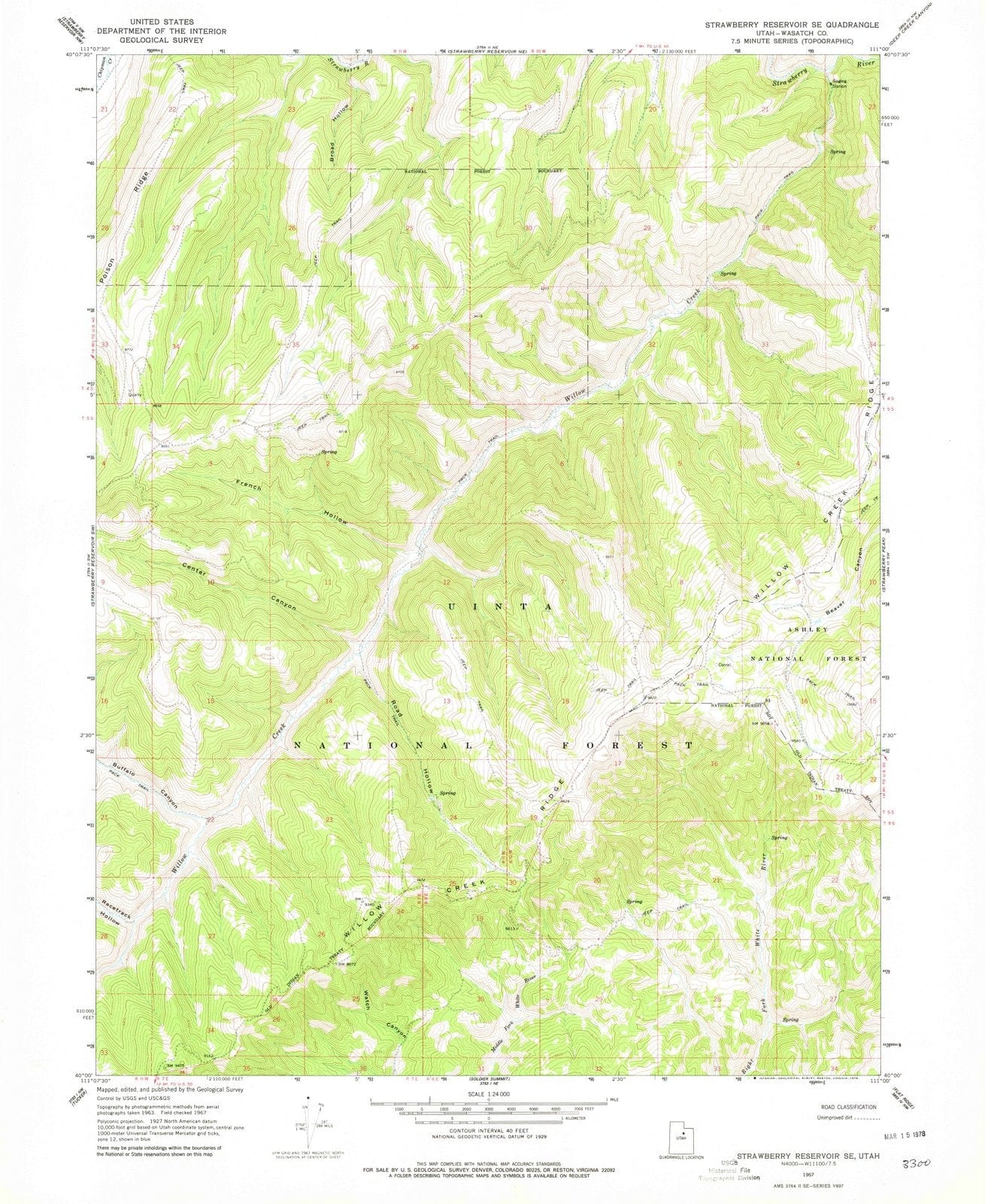 1967 Strawberry Reservoir, UT - Utah - USGS Topographic Map