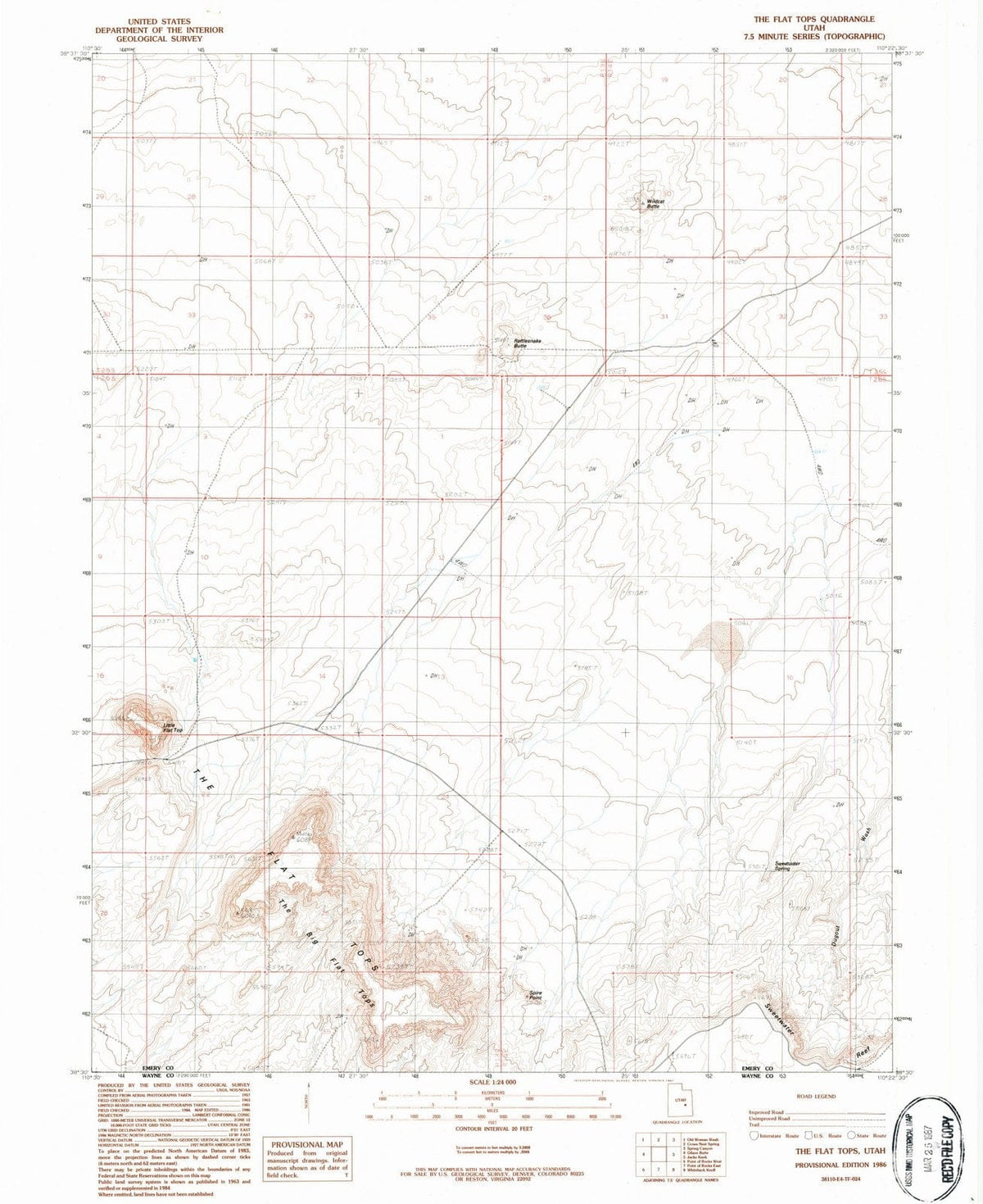 1986 The Flat Tops, UT - Utah - USGS Topographic Map