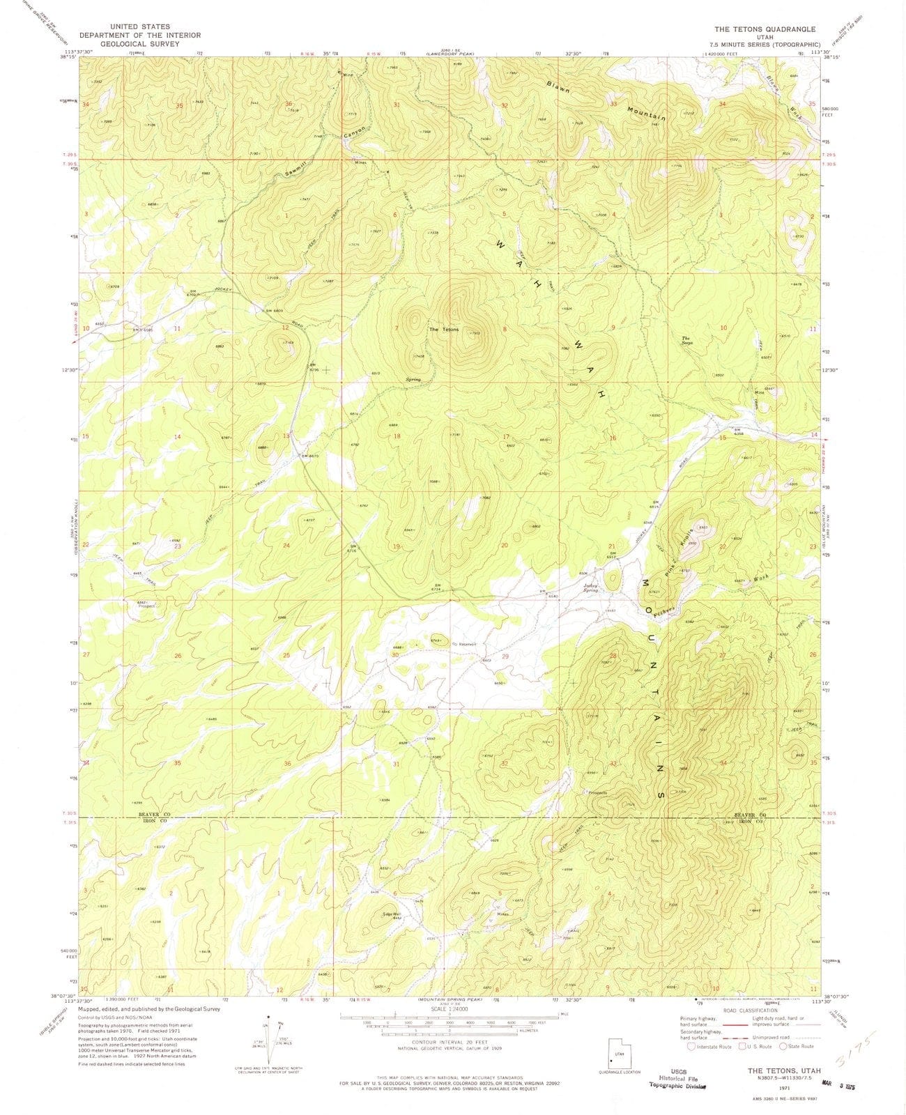 1971 The Tetons, UT - Utah - USGS Topographic Map