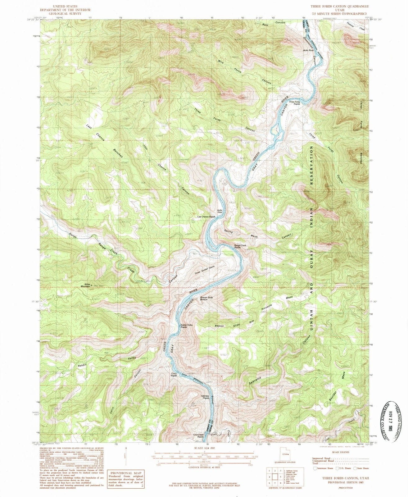 1985 Three Fords Canyon, UT - Utah - USGS Topographic Map
