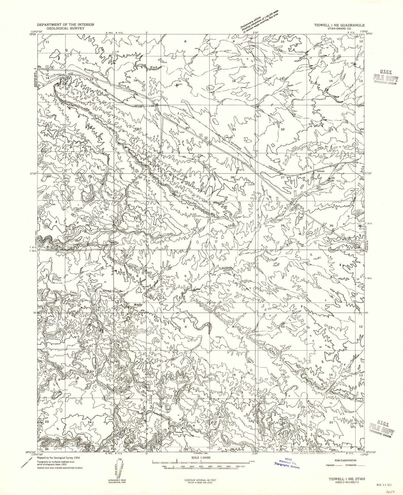 1954 Tidwell 1, UT - Utah - USGS Topographic Map