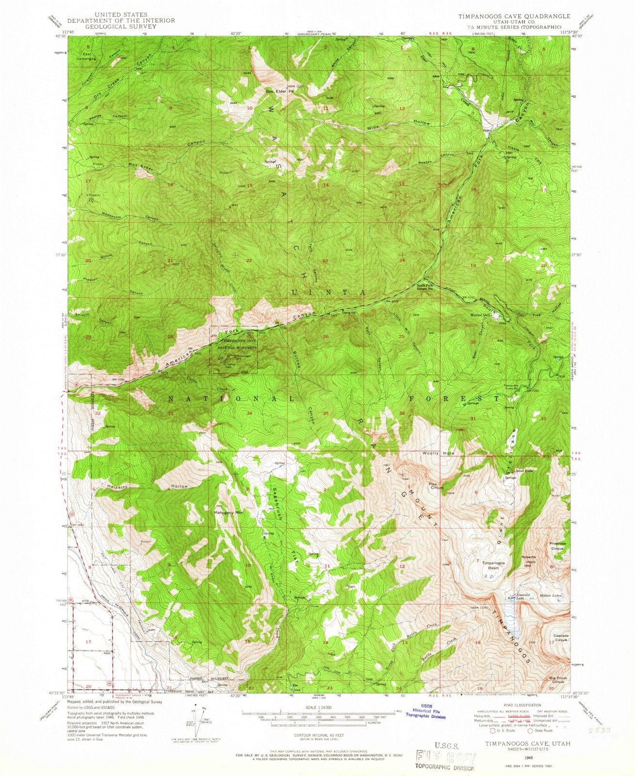 1948 Timpanogos Cave, UT - Utah - USGS Topographic Map