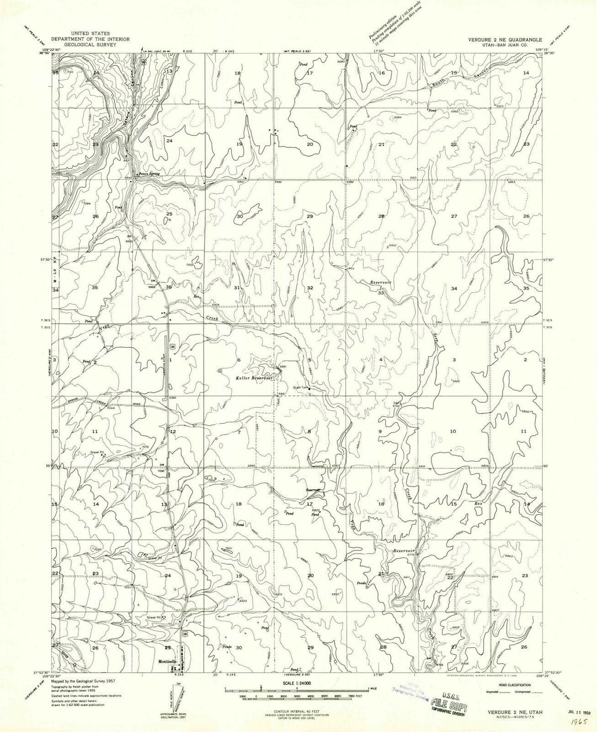 1958 Verdure 2, UT - Utah - USGS Topographic Map