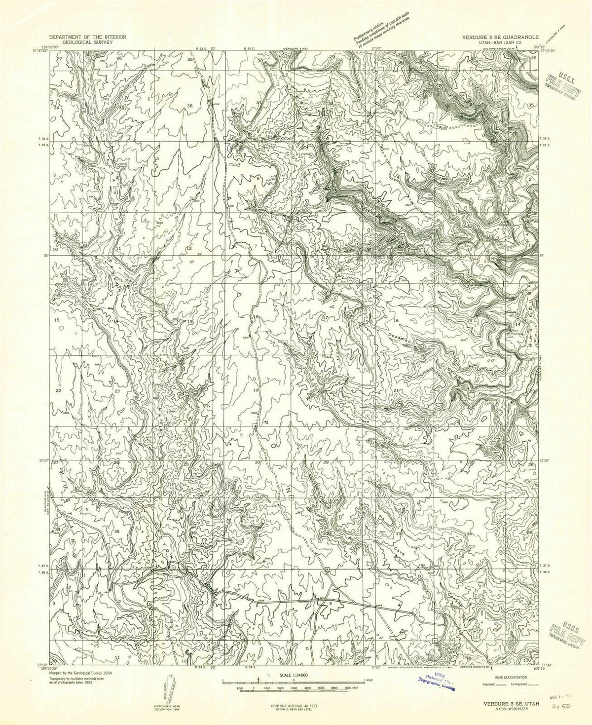 1955 Verdure 3, UT - Utah - USGS Topographic Map v2