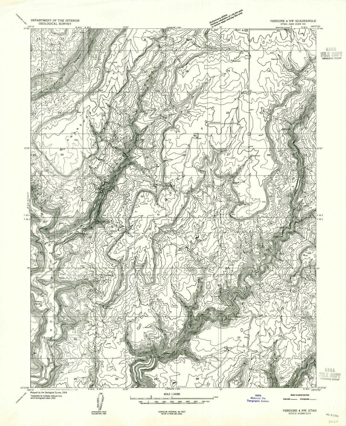 1955 Verdure 4, UT - Utah - USGS Topographic Map