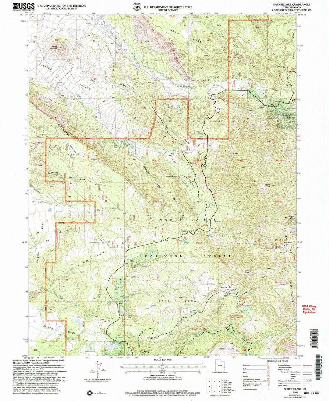 2001 Warner Lake, UT - Utah - USGS Topographic Map