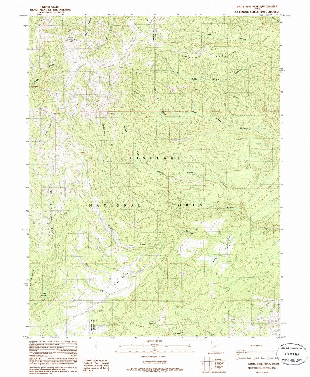 1986 White Pine Peak, UT - Utah - USGS Topographic Map
