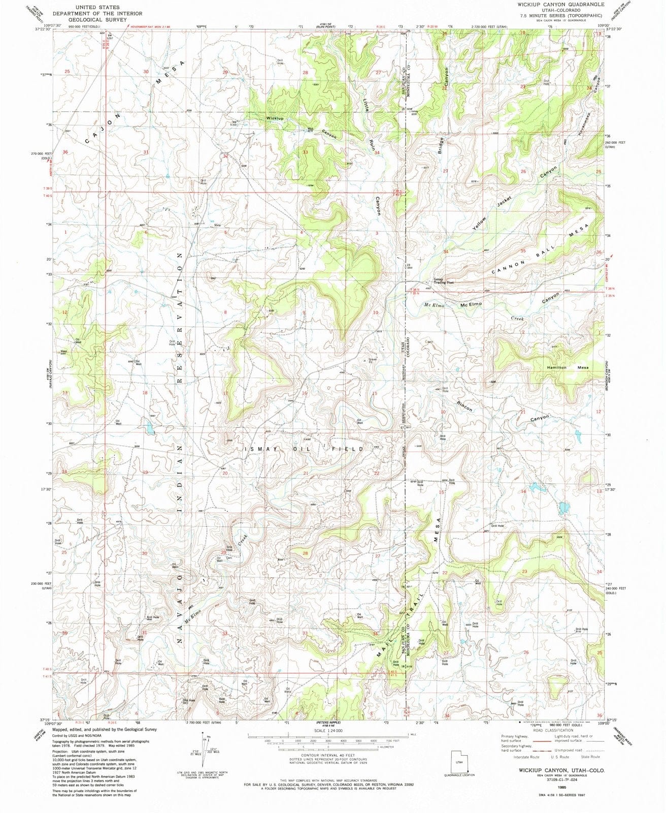 1985 Wickiup Canyon, UT - Utah - USGS Topographic Map