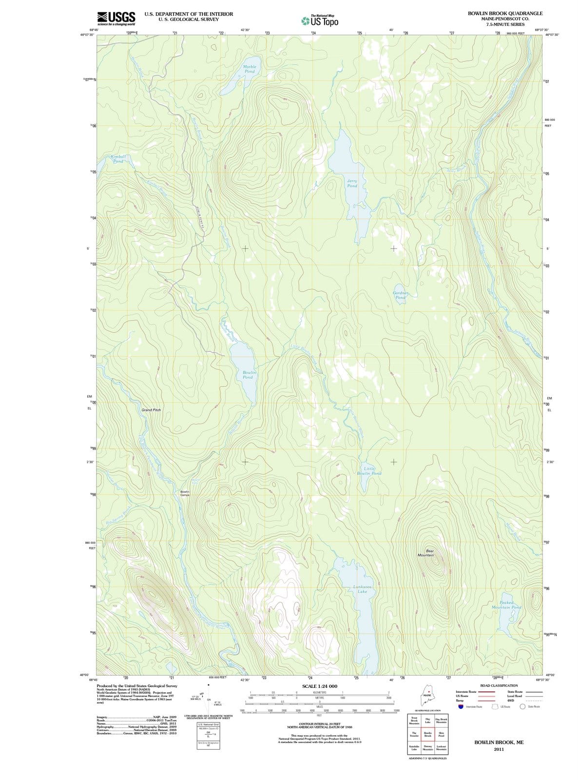 2011 Bowlin Brook, ME - Maine - USGS Topographic Map