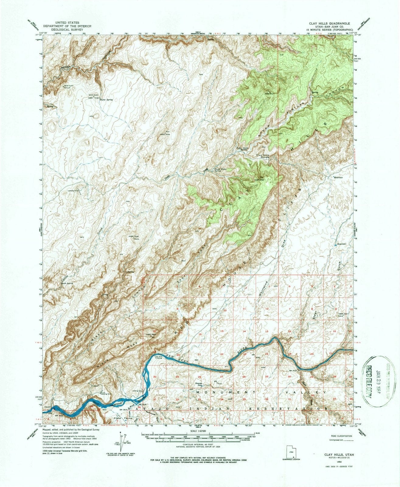 1954 Clay Hills, UT - Utah - USGS Topographic Map