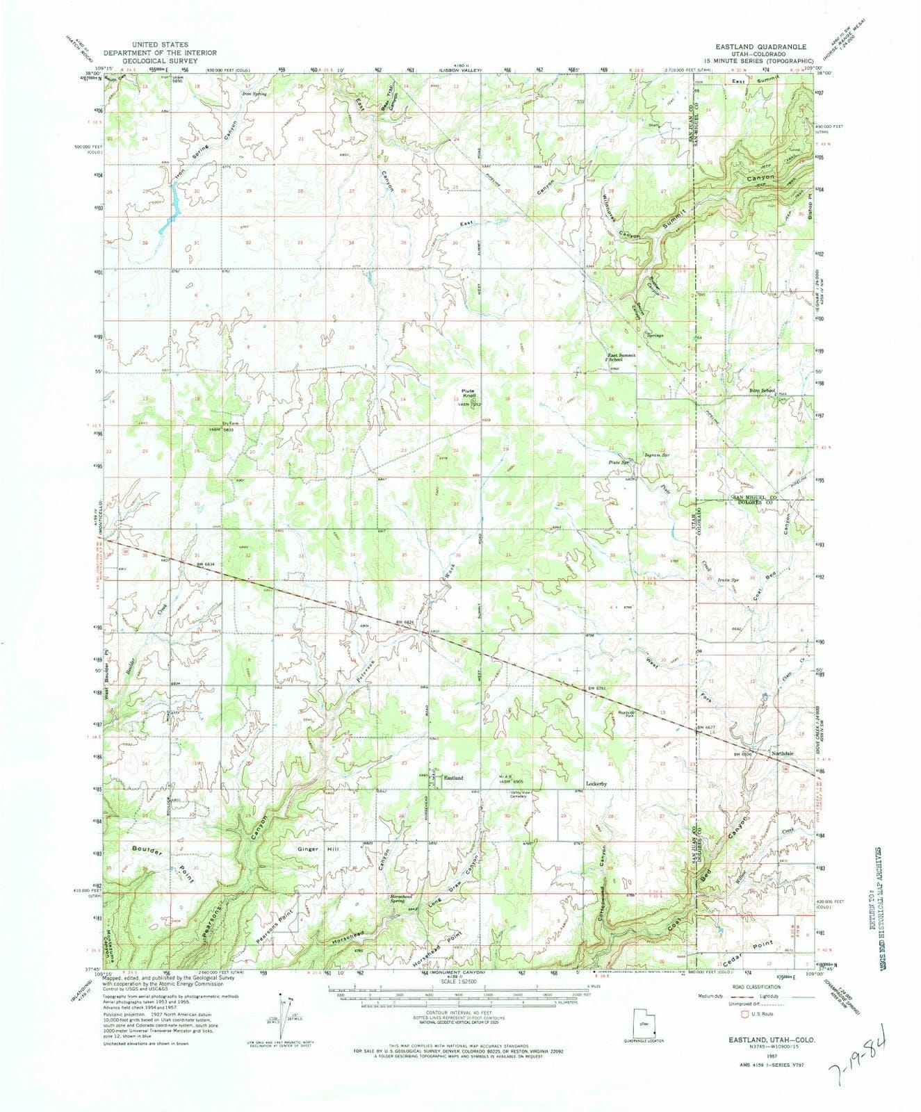 1957 Eastland, UT - Utah - USGS Topographic Map