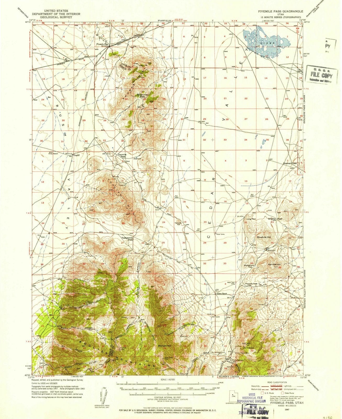 1947 Fivemile Pass, UT - Utah - USGS Topographic Map