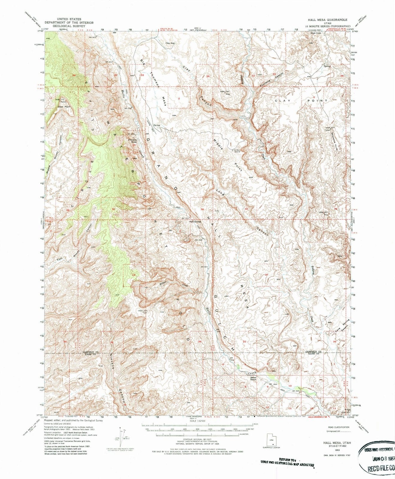 1953 Hall Mesa, UT - Utah - USGS Topographic Map